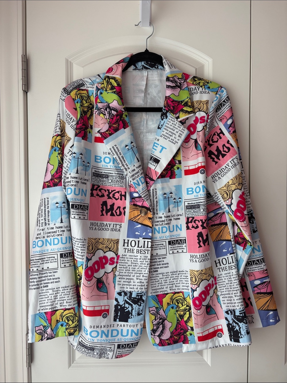 SHEIN Multicolor Comic Print Newspaper Blazer Jacket Size XL